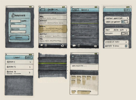 sketched wireframes