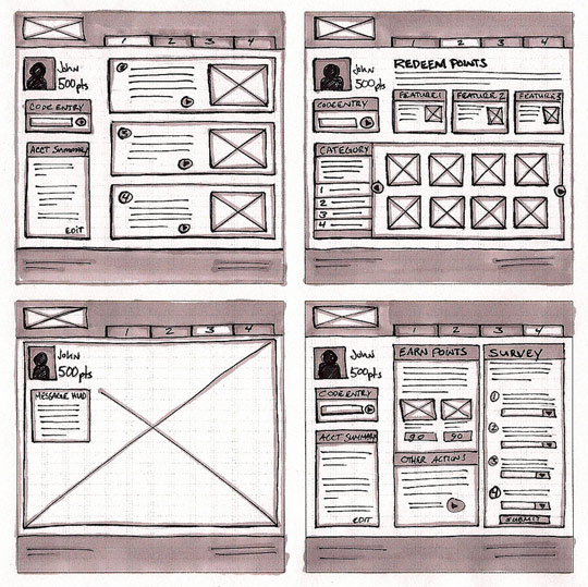 sketched wireframes