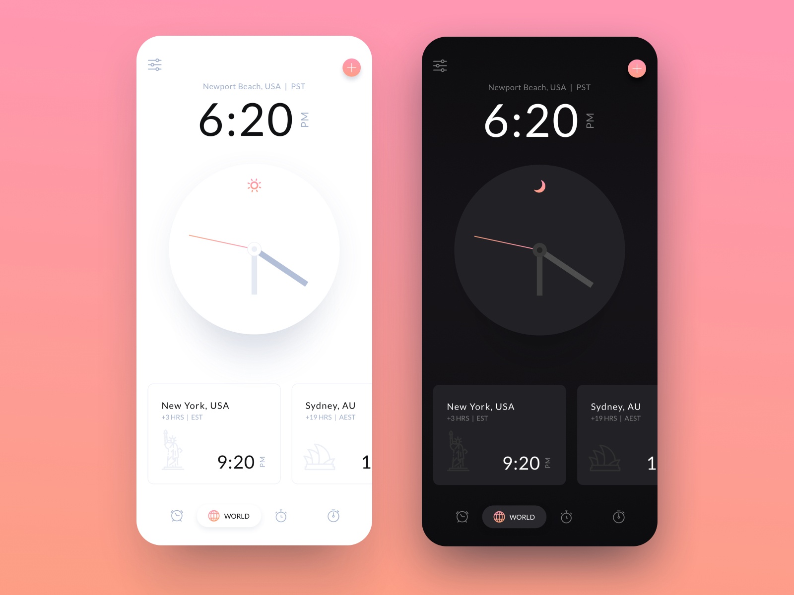 iOS Clock App - Light and Dark Theme | Free Mockup