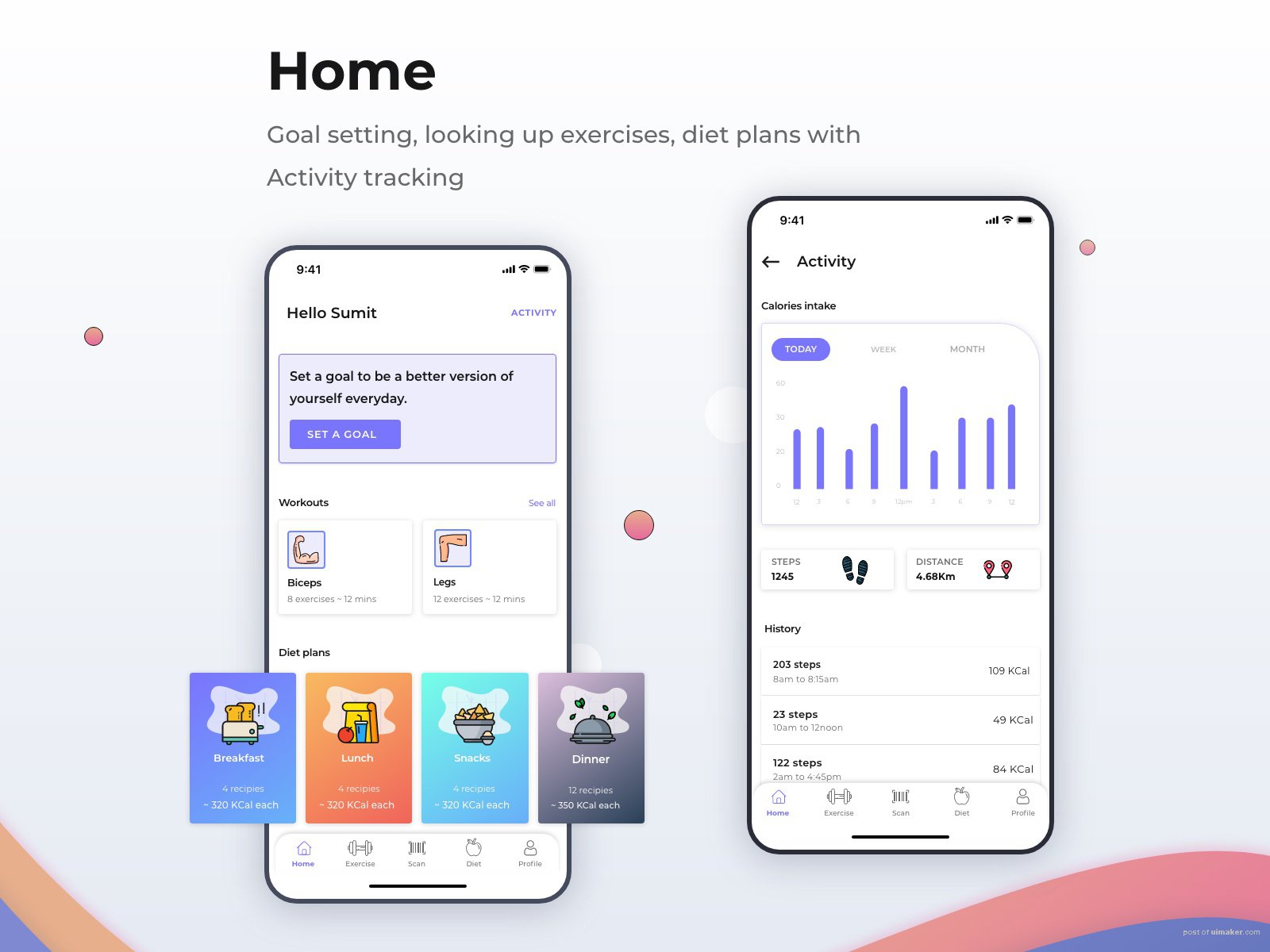 Home: dashboard of a fitness app