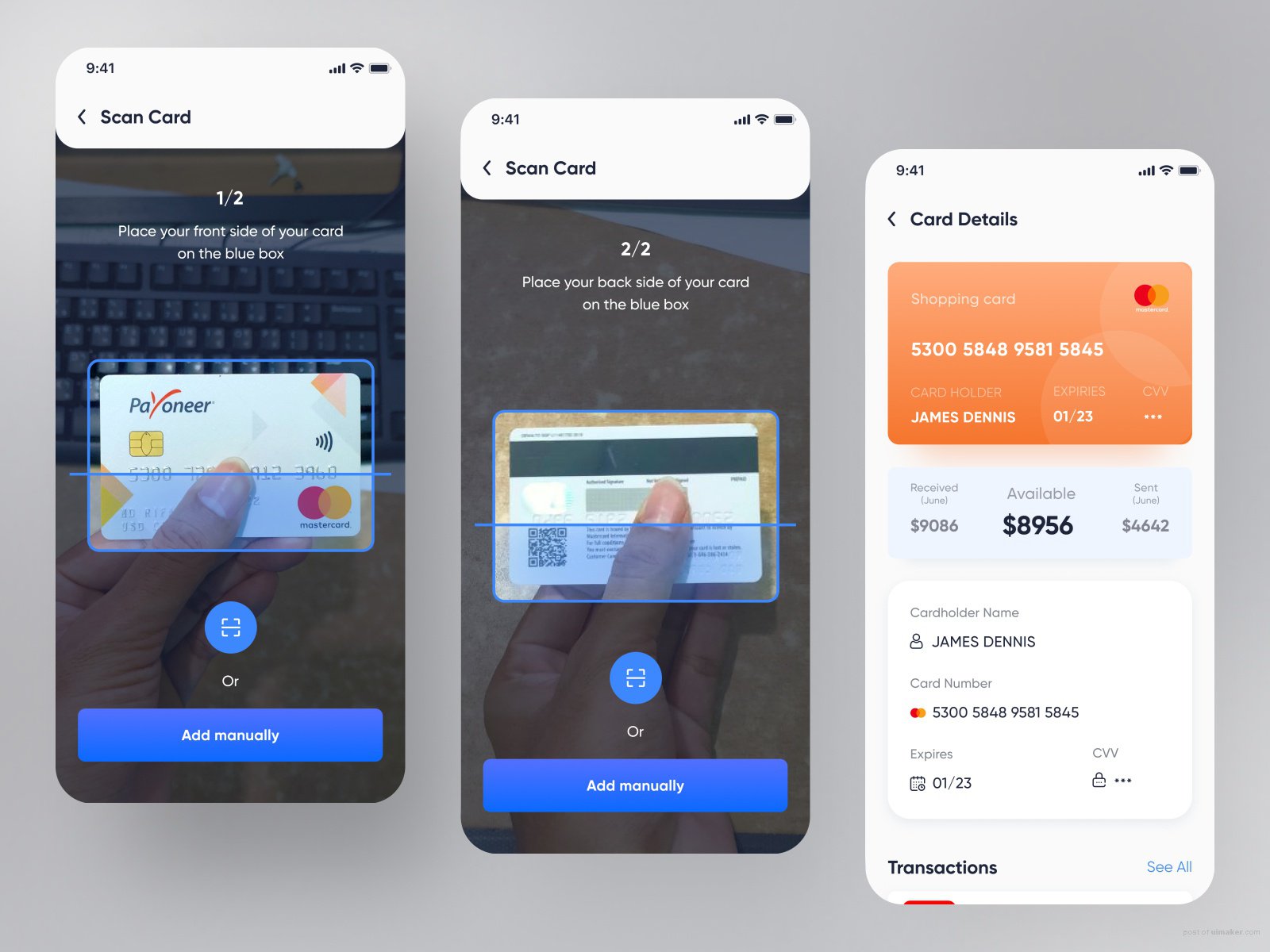 Wallet App Design | Scan Card | Card Details