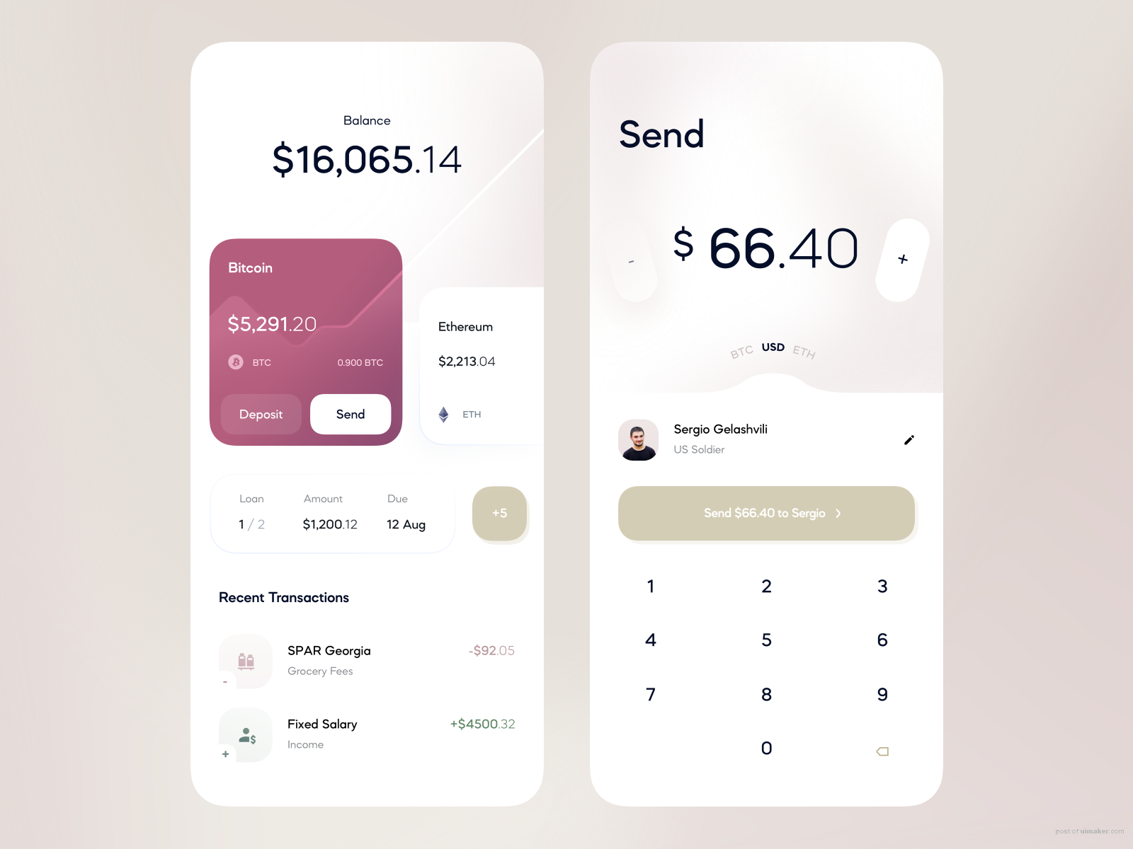 Finance App  Dashboard, Send Money