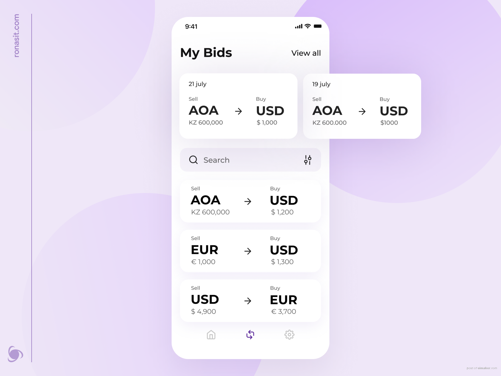 Currency Exchange Mobile App Design Concept