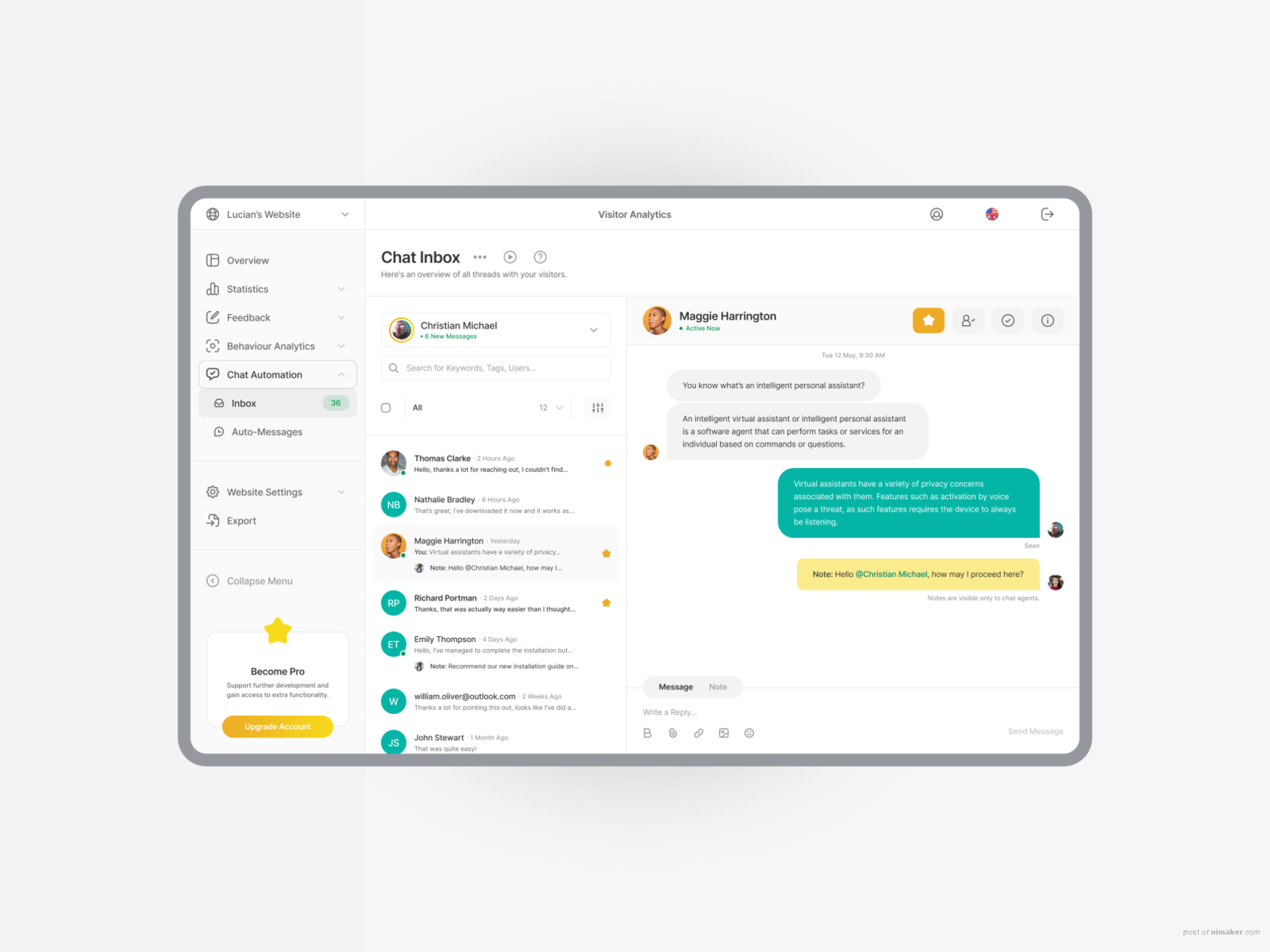 Visitor Analytics - Analytics Application - Chat Inbox Design