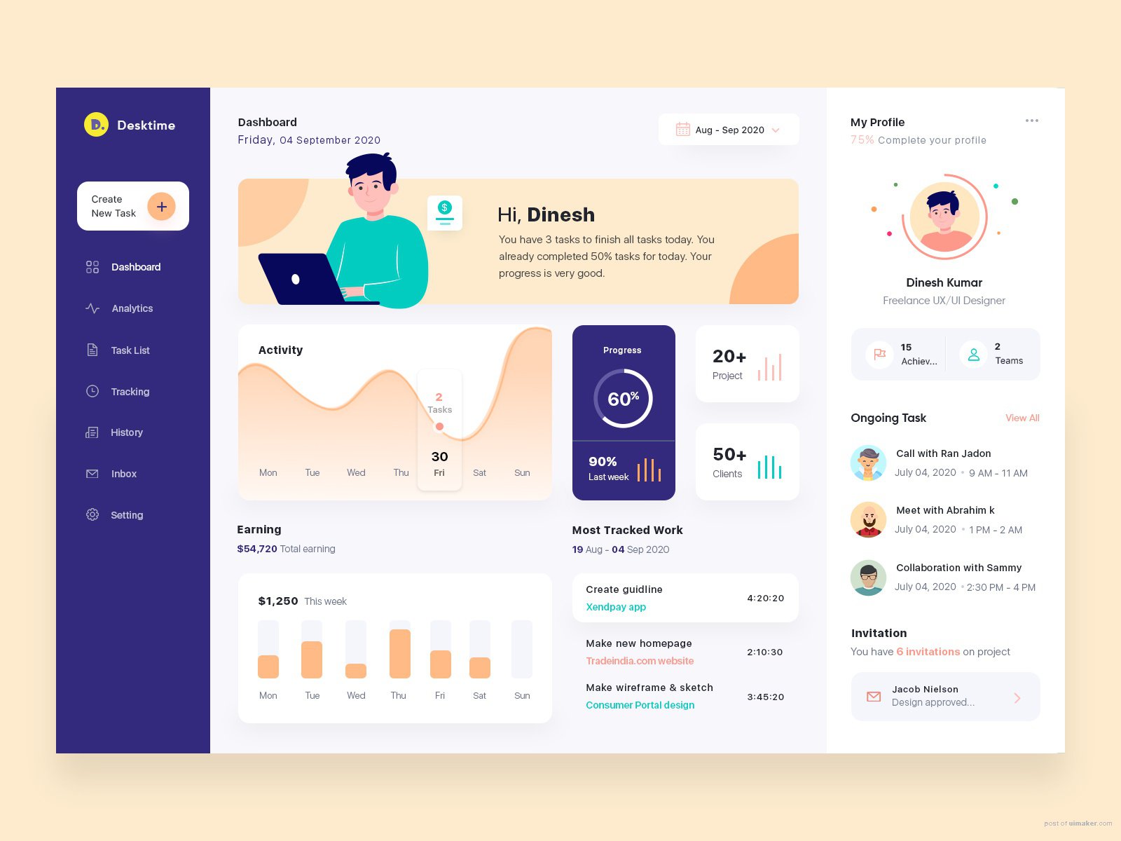 Dashboard for freelance designers