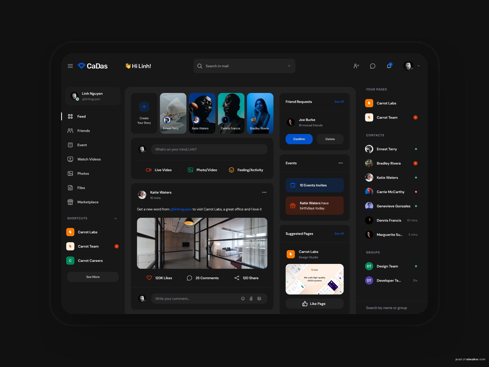 CaDas Dashboard UI Kit  - Dark Mode