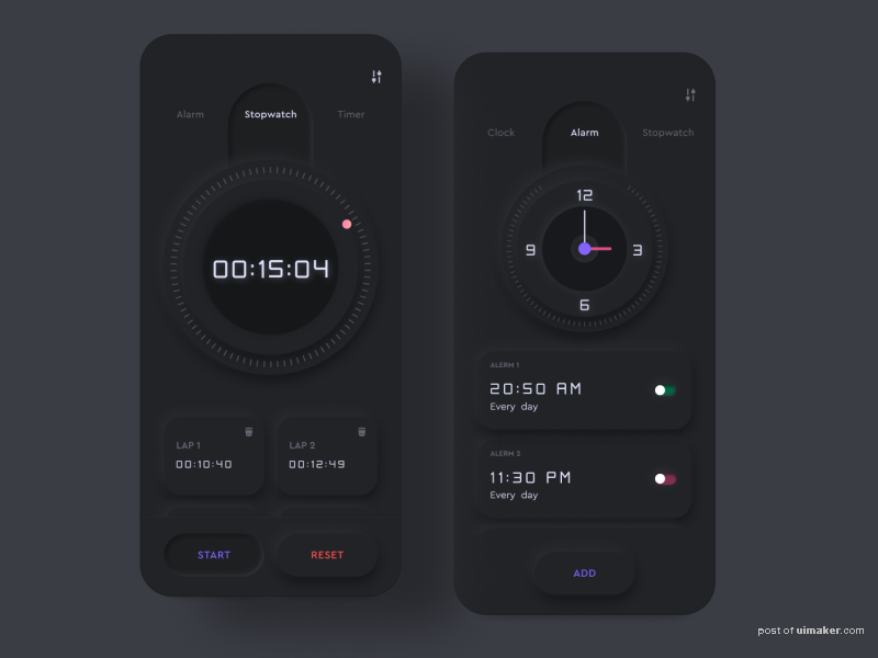 Alarm Clock App ( Neumorphism UI Dark &amp; Light)