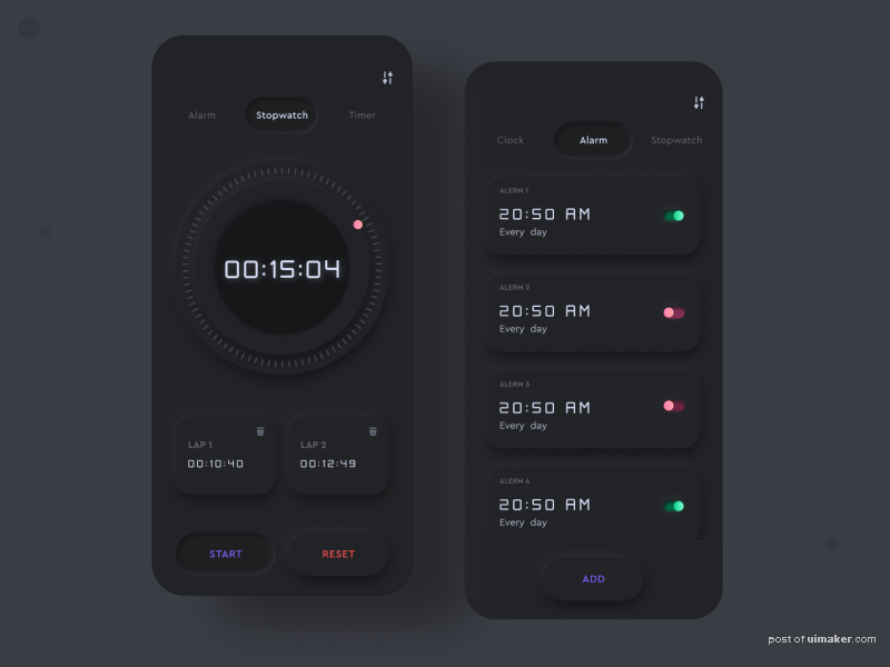 Alarm Clock App ( Neumorphism UI Dark &amp; Light)