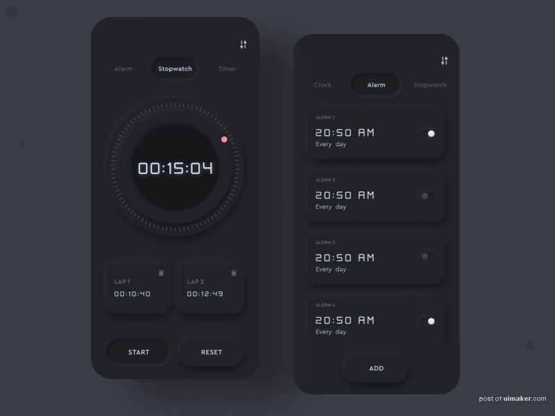 Alarm Clock App ( Neumorphism UI Dark &amp; Light)