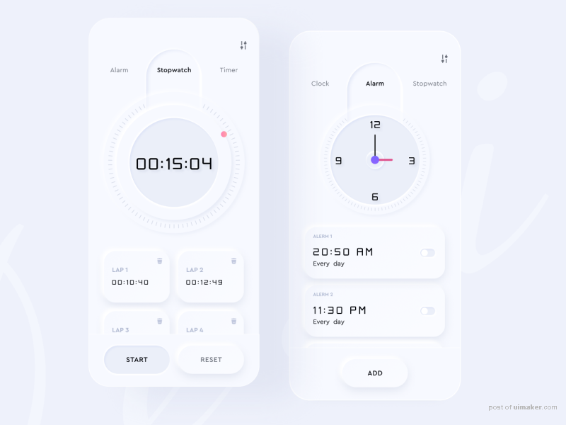 Alarm Clock App ( Neumorphism UI Dark &amp; Light)