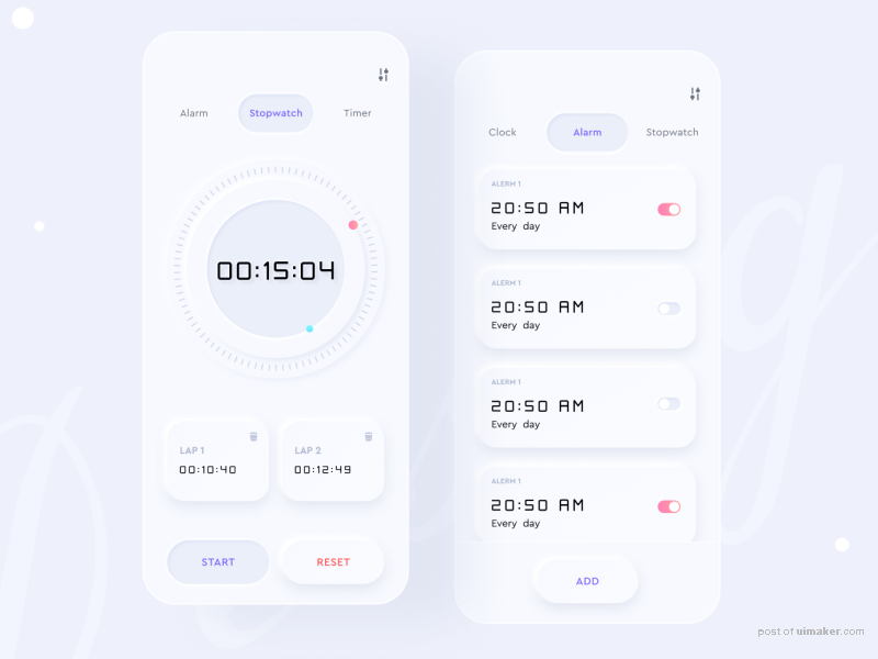 Alarm Clock App ( Neumorphism UI Dark &amp; Light)