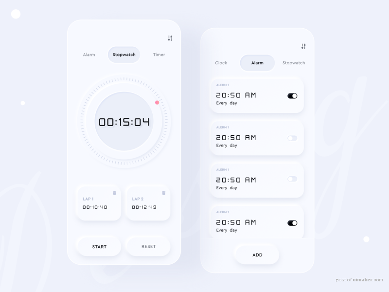 Alarm Clock App ( Neumorphism UI Dark &amp; Light)