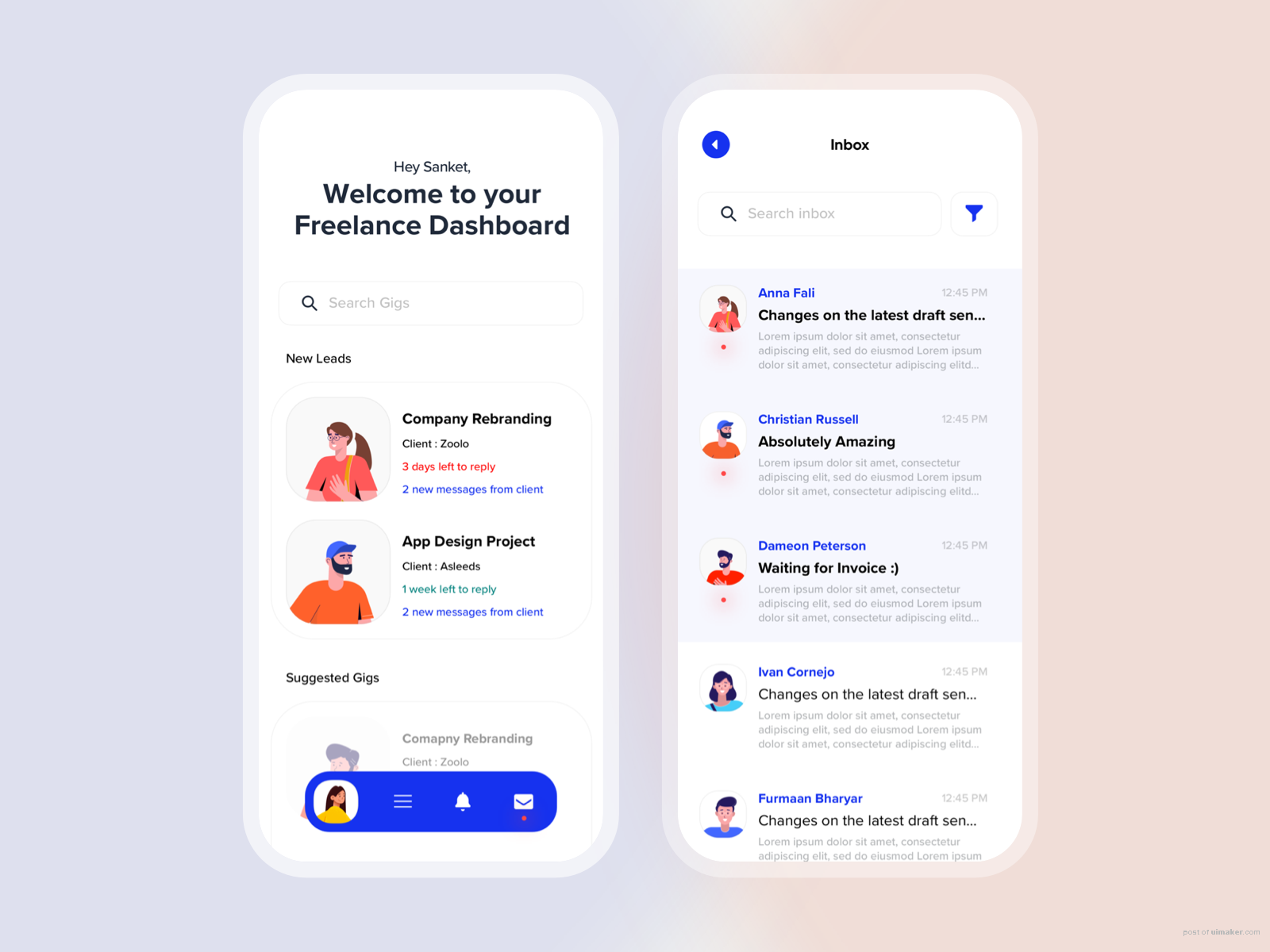 Freelance Dashboard - Mobile Designs