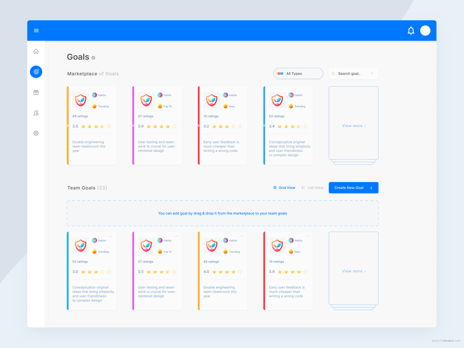 Goal page / Dashboard / Web app