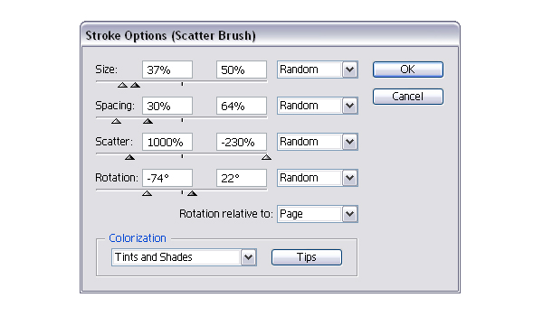 settings for sprinkles scatter brush