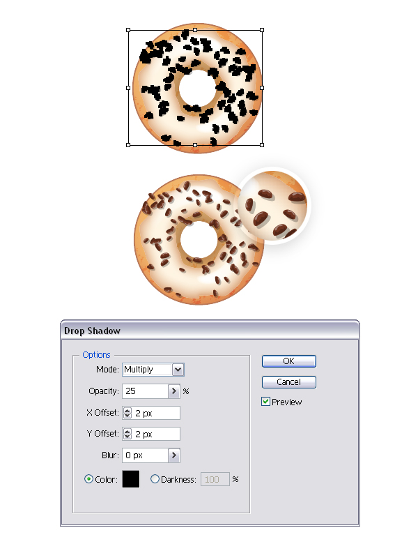 create chocolate chips on donut 2