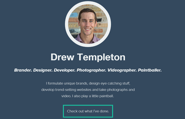 drew templeton dark blue website homepage layout portfolio