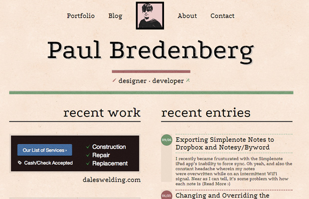 paul bredenberg homepage website layout design