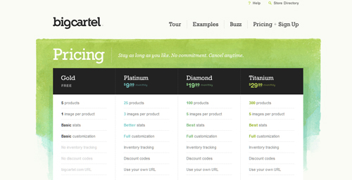 pricing table 18 